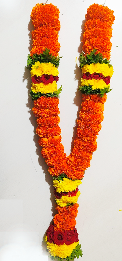 Pooja Flowers - Orange Marigold Needle Garland – 1.5ft