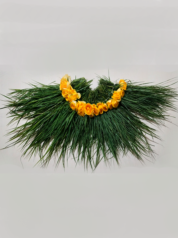 Durva Grass Garland with Yellow Roses – 1.5ft
